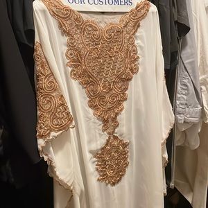 White and gold mesh kaftan